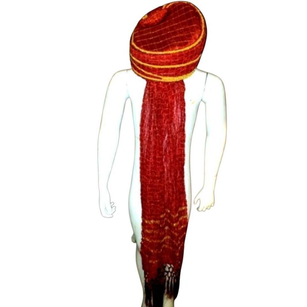 Pagri Turban Headress Ceremony Child Boy Maroon Red Gold trim Small 21" 6 3/4"